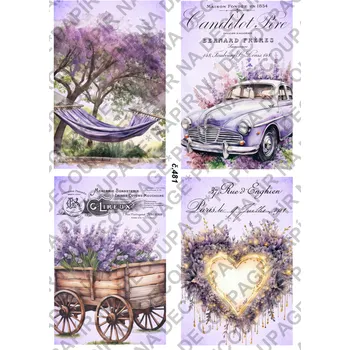 Umělecký papír Rýžový a soft papír na decoupage - Levandule vintage - KB0481 Materiál: Soft, Rozměr: A4