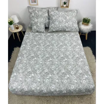Povlečení Francouzské bavlněné povlečení - Šedé s bílými květy