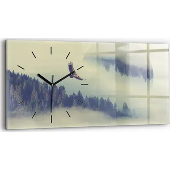 Hodiny Horizontální Skleněné Hodiny Nástěnné Do Kanceláře S Grafikou Mlhavý les Orel 60x30 cm