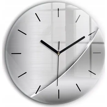 Hodiny Moderní skleněné foto hodiny na zeď Stříbrný vzor černé ručičky průměr 60 cm