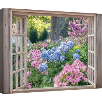 Obraz OBRAZ NA PLÁTNĚ NA ZEĎ OKNO ZAHRADA KVĚTINY DO LOŽNICE OBÝVÁKU KUCHYNĚ 60x40