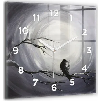 Hodiny Skleněné nástěnné hodiny tiché Kuchyně Havran v měsíčním světle 60x60