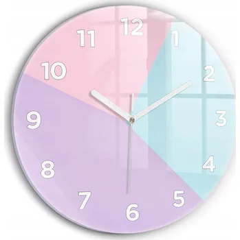 Hodiny Moderní skleněné foto hodiny na zeď Pastelový vzor kulatý průměr 30 cm