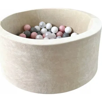 Dětsný nábytek Suchý bazén s kuličkami Velvet Krémový 40x90 + 250 míčků - HOTOVÝ MIX