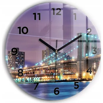 Hodiny Moderní skleněné nástěnné hodiny Brooklynský most a East River kulatý průměr 30 cm