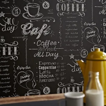 Tapeta Tapeta do kuchyně černá imitace tabule bílé nápisy křída káva