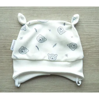 Kojenecké oblečení AMÁLKA Bavlněná čepička s oušky, hlavičky medvídků Velikost: 56-62