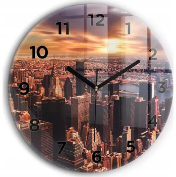Hodiny Čtvercové Skleněné Nástěnné Hodiny s Grafikou Panorama města západ slunce fi60 cm