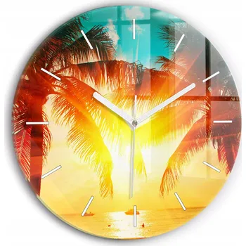 Hodiny Ozdobné nástěnné hodiny s krásnou grafikou Dovolená Odpočinek kulatý průměr 30 cm