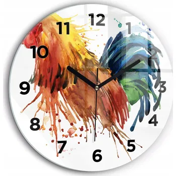 Hodiny Čtvercové Skleněné Nástěnné Hodiny do Kanceláře s Barevným Vzorem Kohouta fi60 cm