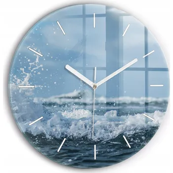Hodiny Moderní skleněné nástěnné hodiny s potiskem Fotografie mořských vln průměr 30 cm