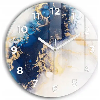 Hodiny Skleněné moderní foto hodiny nástěnné s plynoucími ručičkami Vzor mramor fi30 cm