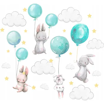 Samolepící dekorace Samolepky na zeď Králíčci s balónky pro děti 100x2 cm