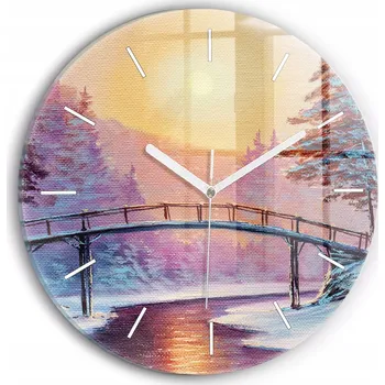 Hodiny Nástěnné hodiny kulatý dekorativní klasické kuchyňské Vánoční strom a most průměr 30 cm