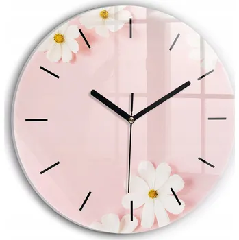 Hodiny Moderní skleněné hodiny s grafikou na zeď Květiny sedmikrásky kulatý průměr 30 cm