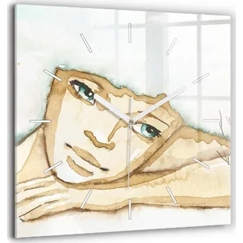 Hodiny Velké Skleněné Hodiny s potiskem Ozdobné Nástěnné Hodiny Portrét ženy