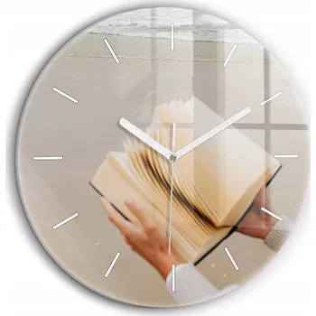 Hodiny Foto Hodiny Skleněné Nástěnné Do Moderních Interiérů Chvíle s knihou průměr 60 cm