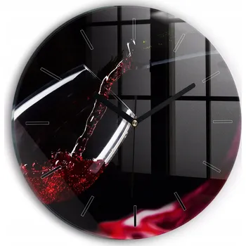 Hodiny Moderní skleněné foto hodiny na zeď tichý mechanismus Červené víno průměr 30 cm
