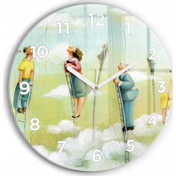 Hodiny Ozdobné nástěnné hodiny s krásnou grafikou Lidé na žebřících kulatý průměr 30 cm
