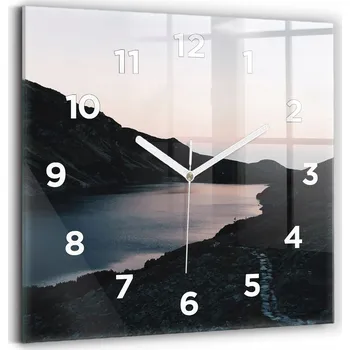 Hodiny Skleněné hodiny s motivem Moderní nástěnné hodiny Jezero a hory 30x30