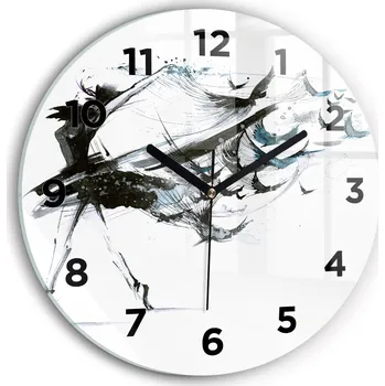 Hodiny Moderní skleněné nástěnné hodiny s potiskem Žena tančící balet průměr 30 cm