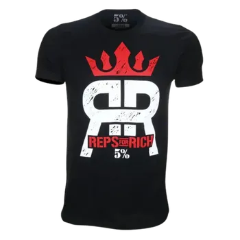 Pánské tričko REPS FOR RICH, BLACK T-SHIRT WITH WHITE AND RED DESIGN XXXL