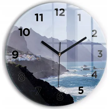 Hodiny Kulatý Skleněné Nástěnné Hodiny Do Kanceláře S Grafikou Hory u oceánu průměr 30 cm