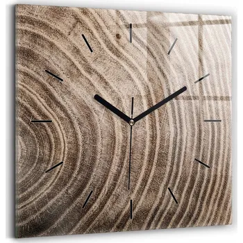 Hodiny Čtvercové Skleněné Nástěnné Hodiny do Obýváku s Grafikou Kmen Stromu 30x30 cm