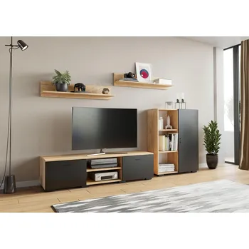 Obývací stěna Nábytková Stěna CHOPIN dub artisan černý rtv komoda