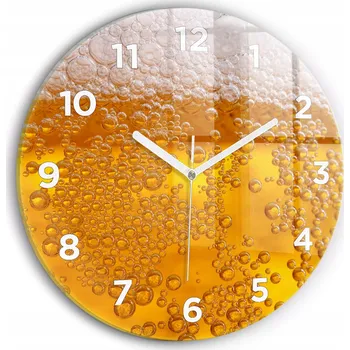 Hodiny Skleněné nástěnné hodiny do kanceláře se stylovým potiskem Pivo s pěnou fi30 cm