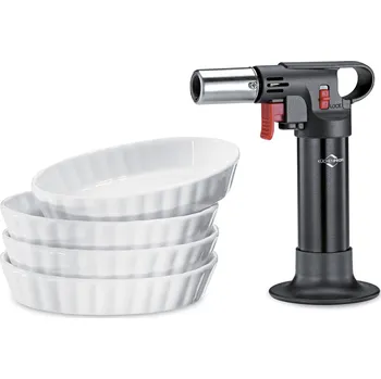 Flambovací pistole Küchenprofi ECO Creme Brulée Set 5 ks - flambovací pistole + porcelánové misky 4 ks