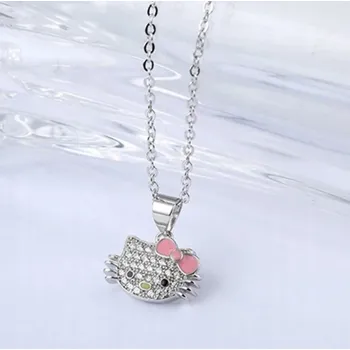 Náhrdelník Dětský náhrdelník Hello Kitty Kočička Ahoj Kotě Zirkony Řetízek Y2K