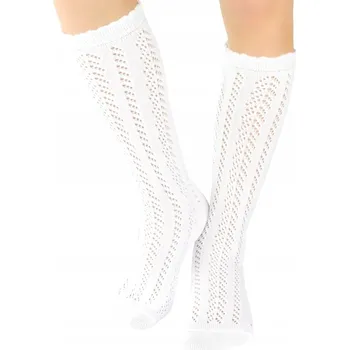 Dámské ponožky PODKOLENKY BÍLÉ dívčí AŽUROVÉ BAVLNA VZORKY Noviti 23/26 V002A