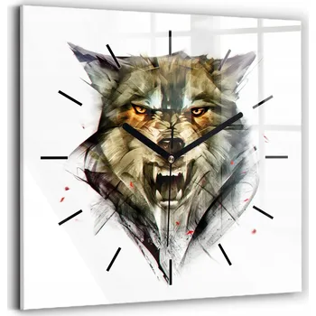 Hodiny Skleněné hodiny tvrzené tiché mechanismus Loft nástěnné Kreslený portrét vlka
