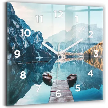 Hodiny Velké nástěnné hodiny z tvrzeného skla s grafikou - Tiché - Lodě na jezeře