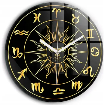 Hodiny Kulatý Skleněné Nástěnné Hodiny se Stylovým Potiskem Znamení Zvěrokruhu průměr 60 cm