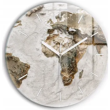 Hodiny Minimalistické Skleněné Nástěnné Hodiny s S Potiskem Stará Mapa Světa průměr 30 cm