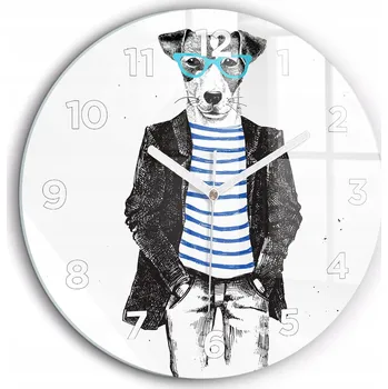 Hodiny Čtvercové Skleněné Nástěnné Hodiny do Obýváku Pes v lidském těle fi60 cm