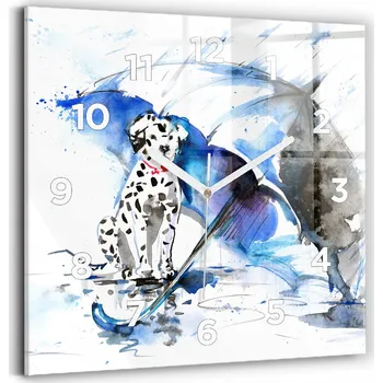Hodiny Nástěnné čtvercové skleněné hodiny se vzorem Dalmatin a deštníku 30x30 cm