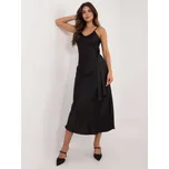 Černé midi šaty na ramínka s rozparkem LK-SK-509715.51-black Velikost: L