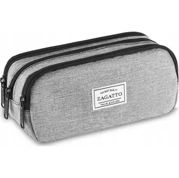 Penál Školní penál velký tříkomorový pouzdro do školy šedý prostorný ZAGATTO