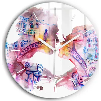 Hodiny Skleněné nástěnné hodiny Dvě Těla Jedna Duše, bílé ručičky, kulatý, průměr 60 cm