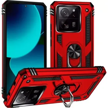 Pouzdro na mobilní telefon TT-TopTechnology Pouzdro Xiaomi 13T / 13T Pro červené, red, odolné proti nárazům, kovový otočný držák ( stojan) 360 stupňů