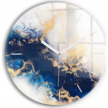 Hodiny Skleněné moderní foto hodiny nástěnné s plynoucími ručičkami Vzor mramor fi30 cm