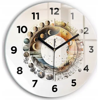 Hodiny Moderní skleněné hodiny s grafikou na zeď Astronomické hodiny kulatý průměr 30 cm