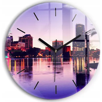 Hodiny Nástěnné skleněné hodiny se stylovým potiskem Orlando panorama města průměr 30 cm