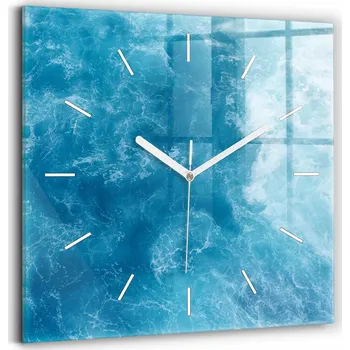 Hodiny Čtvercové Skleněné Nástěnné Hodiny do Moderního Interiéru Moře voda 30x30 cm