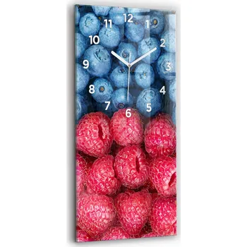 Hodiny Vertikální Skleněné Nástěnné Hodiny do Kanceláře s Motivem Borůvek a Maliny 30x60 cm