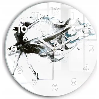 Hodiny Moderní skleněné nástěnné hodiny s potiskem Žena tančící balet průměr 30 cm