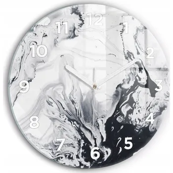 Hodiny Moderní skleněné nástěnné hodiny s potiskem Abstrakce Tuš Mramor průměr 30 cm